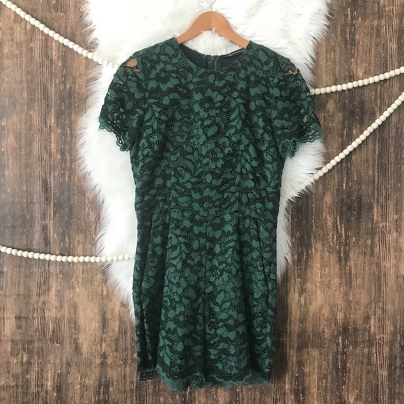 ZARA Pants - Zara | Dark Green Lace Romper Short Sleeve M